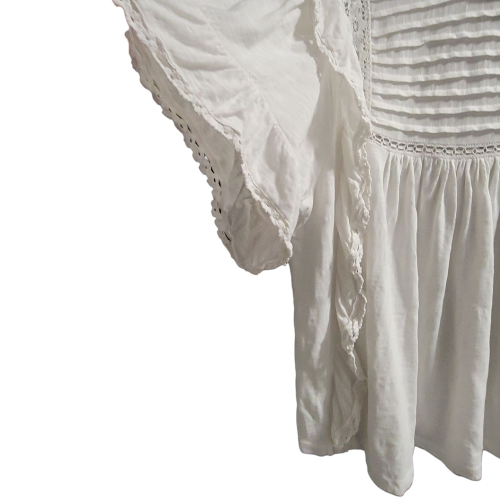 Free People White Lace-Trim Flutter Sleeve Blouse - Picture 9 of 16